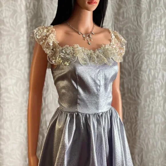 NWT Vintage 90s Recollections Lavender Metallic‎ Saloon Dress Sequin Lace Size M - Picture 6 of 8